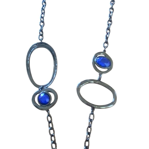 Vintage Y2K Chicos long dark Silver Tone Necklace Blue stone Layering Piece Boho - Picture 5 of 7